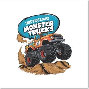 Enthusiastic Kid and Monster Truck Posters and Art